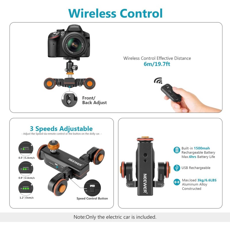 NEEWER 3-Wheels Wireless Video Camera Dolly, 3-Speed Motorized Electric Track