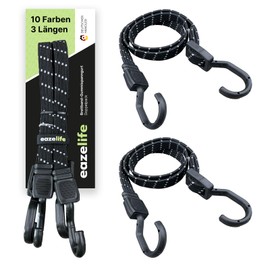 Set of 2 Rubber Tension Straps, Adjustable, Wide Band Expander with Metal Hooks, Heavy Duty for Car, Bicycle and Outdoor Activities (10 Colours, 4 Lengths) (Obsidian, 80 cm)
