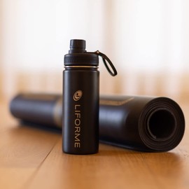 Liforme Portable Water Bottle, Leakproof Screw Cap, Lightweight, Eco-Friendly, Hot/Cold Vacuum Insulation, Sweat-free Double Wall Design, BPA Free, 520ml - Black