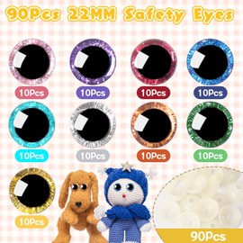UPINS 180 Pieces 22mm 3D Glitter Plastic Safety Eyes with Washers for Amigurumi Stuffed Animal Eyes Round Plastic Craft Doll Crochet Eyes for DIY of Puppet, Bear, Toy Making Supplies (9 Colors)