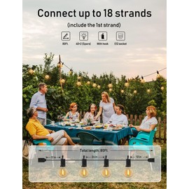 Brightown Outdoor String Lights, 80FT 40+2 G40 Bulbs Shatterproof Patio Lights, IP65 Waterproof Dimmable Hanging Connectable Globe LED Outdoor Lights for Backyard, Bistro, Porch, Deck, Balcony