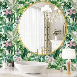 HAOKHOME Tropical Peel and Stick Wallpaper Green Jungle Botanical Floral Removable Wall Paper for Forest Accent Wall Nursery Bathroom Vinyl Contact Paper 17.3in x 118in