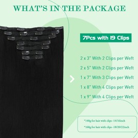 SURNEL Clip-In Hair Extensions, 35 cm, 140 g, 7 Pieces, Real Hair, #1 Black, Double Straight, Human Hair (7C#1-14 Inches)