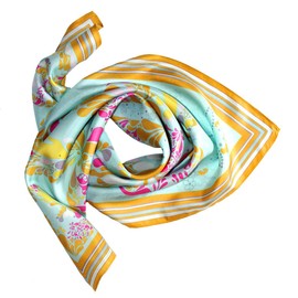 Lorenzo Cana Luxury silk scarf for girls, elaborately printed cloth made of 100% silk, 70 x 70 cm, in harmonious colours, 8903522, aqua