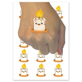 Cute Smiling Candle Flame Candleholder Temporary Tattoo Water Resistant Fake Body Art Set Collection - 54 1" Tattoos (1 Sheet)