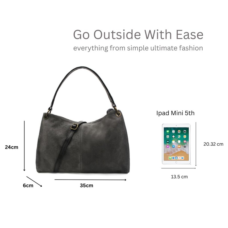 Kitise Women's Small Genuine Italian Suede Leather Tote Handbag Shoulder