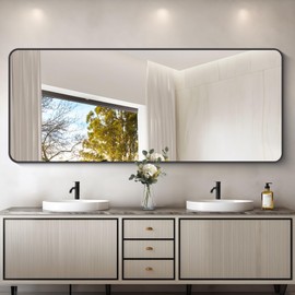 DESBING 72" x 30"Bathroom Mirror, Matte Black Wall Mirror with Metal Frame, Decorative Rectangular Vanity Mirror for Bedroom Bathroom Living Room Entryway (Horizontal/Vertical)