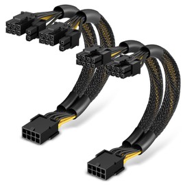 J&D 2-Pack PCIe 8 Pin to Dual 8 Pin (6+2) Power Adapter Cable, 9 Inches, with Heat-Shrink Tubing, PSU Cables for GPU, Female to Male PCIe 8 Pin Cable