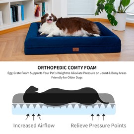 Yiruka Dog Bed for Extra Large Dogs, Orthopedic Washable Dog Bed with Removable Bolster, Waterproof Pet Bed with Nonskid Bottom, Blue