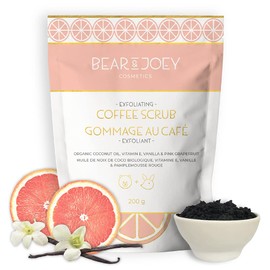 Exfoliating Coffee Scrub by Bear & Joey Cosmetics, Exfoliating Body Scrub for Smooth Skin and Reduced Cellulite Appearance, cruelty free exfoliating scrub (Vanilla & Pink Grapefruit Scent)
