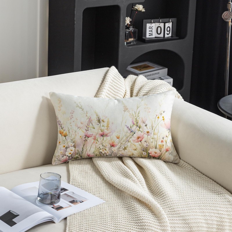 TAJWE Spring Floral Pillow Covers 12x20 Set of 2 Summer