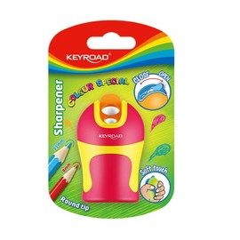 Keyroad Ergonomic Double Sharpener Soft Touch, 1 Piece, Plastic, Steel Blades, Pencils and Colouring Pencils, Blister Pack, Mixed Colours, for Nursery, Preschool and School, KR971524