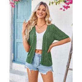 Yekaty Green Crochet Cardigan Womens Short Sleeve Sweater Light Cardigans Spring Summer Shrugs