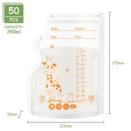 Aolso 50 Beutel Muttermilchbeutel, 250 ml, BPA-freie Muttermilch-Aufbewahrungsbeutel zum Stillen, Muttermilch Aufbewahrung Bag für Muttermilch, gefrierbare, auslaufsichere Milchbeutel, platzsparend