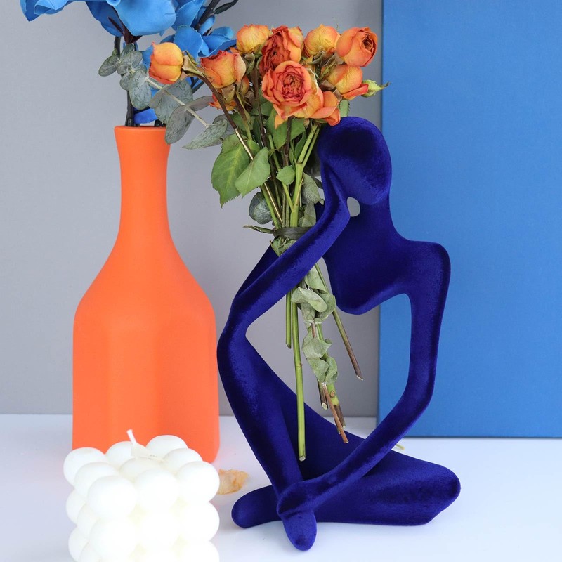 Abstract Thinker Statues and Sculptures, Resin Blue Flocked Thinker Statue