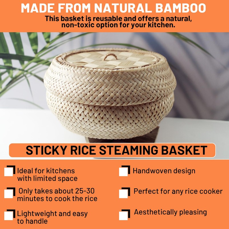Sticky Rice Pressure Cooker Slow Cook Set Bamboo Basket Steaming