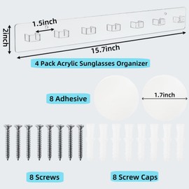 ZAVOOS 4 Pieces Acrylic Sunglasses Organizer, Clear Hanging Eyewear Glasses Storage Holder Hanger, Wall Mounted Eyeglasses Display Rack for Multiple Glasses, Entryway Living Room