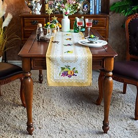 SUTAVIA Yellow Lemon Table Runner Fruit Decor White Lace Farmhouse Table Runners for Rectangle Table Waterproof Decoration for Home Picnic Kitchen Dining Room Holiday Party Outdoor(Yellow, 14"x60")