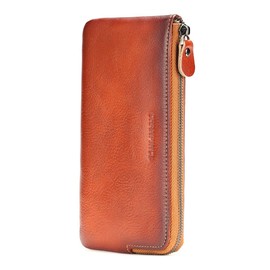 CHANPINCL Mens Genuine Leather Zipper Wallet There are 6 bank cards inside the mobile phone bag and 1 card slot on the surface (Yellowish brown)