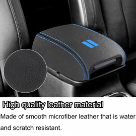 YOSRTER for Dodge Durango Accessories 2011-2018 2019 2020 Center Console Armrest Cover Interior Box Anti-Scratch Leather Central Armrest Decoration (Blue Stitches)