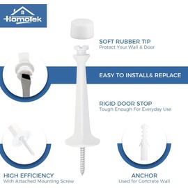 HOMOTEK 8 Pack Heavy Duty Solid Rigid Door Stop with Soft Rubber Tip, Zinc Die Cast Door Stopper Protect Wall & Door, White