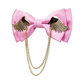 Manoble Men’s Tuxedo Adjustable Metal Golden Wings Two Layer Neck Bowtie Bow Tie (Pink)
