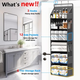 JHD Over The Door Organizer 2 Pack– 6 Tier Door Organizer Hanging & 12 Side Pockets, Reinforced 50LB Capacity Hanging organizer, Clear Window, Behind The Door Storage For Bedroom, Nursery, Pantry