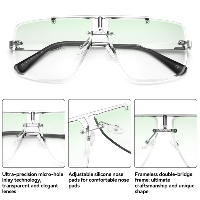 Rimless Oversized Square Sunglasses for Men Trendy Fashion Big Shades