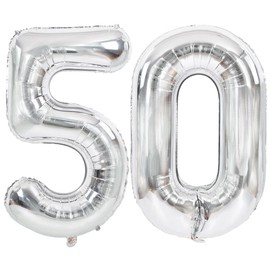 TONIFUL 40 Inch Silver Large Numbers Balloons Number 50 Digit 50 Helium Balloons, Foil Mylar Big Number Balloons for Birthday Party Anniversary Supplies Decorations