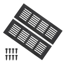 PATIKIL 8 x 2.4 Inch Door Air Vent Cover, 2pcs Aluminum Grille Ventilation Cover Louvered with Mounting Screws for Cabinet Wardrobe Door, Black
