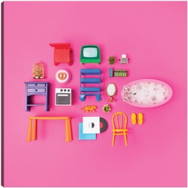 Fine Art Canvas Dollhouse Inventory 6 Canvas Wall Decor by Artist Pepino de Mar Studio for Living Room, Bedroom, Bathroom, Kitchen, Office, Bar, Dining & Guest Room - Ready to Hang - 37 in x 37 in