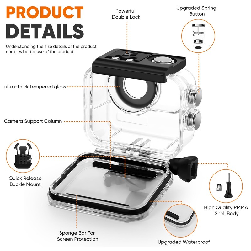 LEWOTE Waterproof Case&Floating Hand Grip Compatible with Insta360 GO 3S,