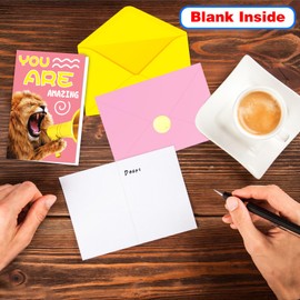 FindFunFine Funny Animal Greeting Cards 24 Sets with Envelopes Stickers Blank Bulk Cards Thinking of You Miss You Hello Note Cards Unique Designs for Kids Students Teacher Family Gifts Cards 4x6 In