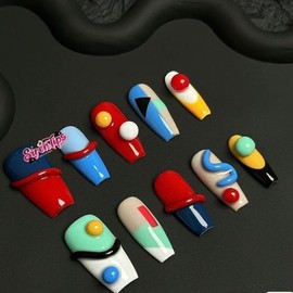 E - $9.9 SALE SirenTips Handmade Press On Nail Art 10Pcs Set Free Tools Luxury Nail Care Manicure Daily Durable - Style: E46, Size: L