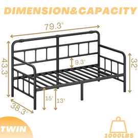 FDLOGW Twin Daybed Frame, Modern Day Bed Frame Twin Size with Headboard, Metal Platform Sofa Bed for Bedroom Living Room, Heavy Duty, Easy Assembly