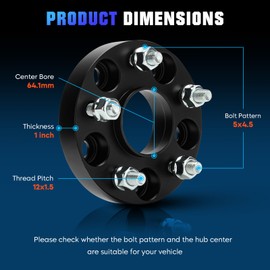 Youxmoto 4PCS 5x4.5 1in Wheel Spacers Hubcentric Wheel Adapters 64.1mm Bore Fit for Honda Accord Civic CR-V CR-Z, Fit for Acura CL ILX RSX TLX TSX MDX with 12x1.5 Studs