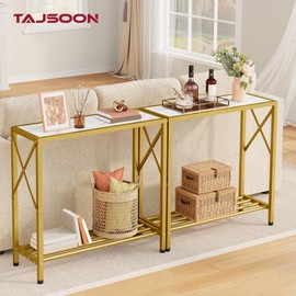 Tajsoon 28.3" Entryway Table, 2-Tier Small Consle Table for Entryway, Narrow Sofa Table with Shelves, Entrace Table for Hallway, Living Room, Corridor, Office, Gold & White