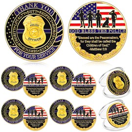 Ferreve 12 Set Thank You for Your Service Police Officer Prayer Challenge Coin with Acrylic Protective Box God Bless The Police Officer Appreciation Gifts