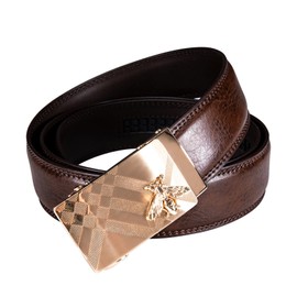 Dubulle Men's Ratchet Belt Leather Business Strap Golden Bee Adjustable Buckle Top Designer Genuine Leather Office Work Gift