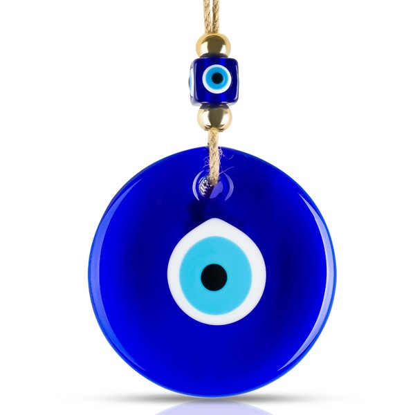 BCS X-Large Evil Eye Wall Decor 5.2'' Blue Glass Turkish Greek Nazar Amulet Good Luck & Protection Charm - Handmade Hanging Ornament for Home,Office, Garden, Door - Ojo Turco
