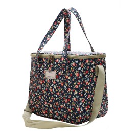 Nanxson Insulated Lunch Bag, Large Reusable Cool Bag, Waterproof Picnic Bag with Floral Pattern and Adjustable Shoulder Strap (11.25 L, A-Navy)