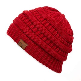 Hatsandscarf CC Exclusives Unisex Soft Stretch Solid Color Fuzzy Lined Beanie Hat (HAT-25) (Red)