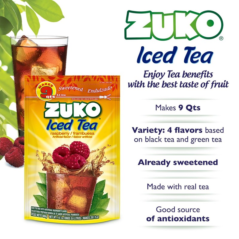 Zuko Raspberry Tea Powdered Drink Mix Family Pack, No Added