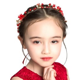 Bride Red Flower Girls Hair Accessories Gold Leaves Floral Headpiece Hair Vine Tiaras for Women Wedding Engagement Party