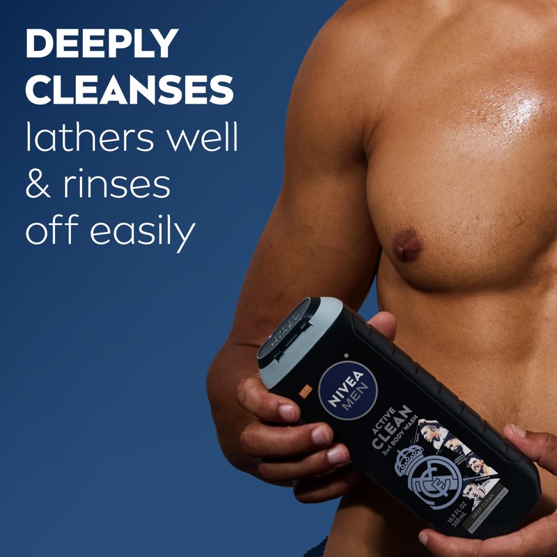 NIVEA MEN Active Clean Body Wash with Natural Charcoal for
