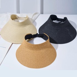 Acado Women’s Straw Sun Hat - Straw Visor Summer Hat Foldable Sun Protection Travel Breathable Adjustable Wide Brim Casual Beach Hat Stylish Black