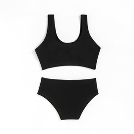 J.E Sterguard Two Piece Swimsuits Teen Bikini Color Block Girls' Swimwear Ribbed Swimsuits Size 8-16, Black, 10 Years