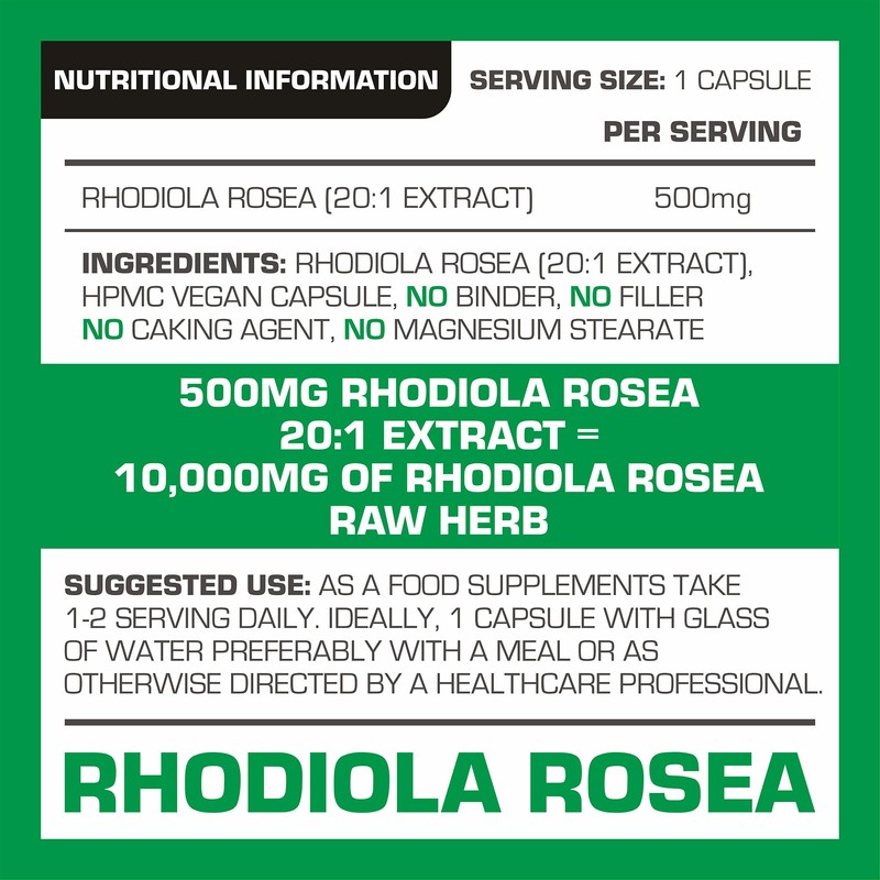Rhodiola Rosea Extract 500mg 30 Vegan Capsules | 3% Standardised