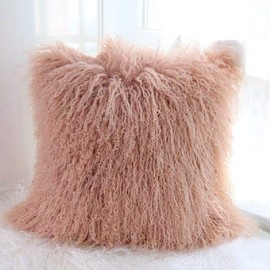 unite down 100% Real Mongolian Lamb Fur Cushion Cover/Pillowcase (Pink, 20x20inch)