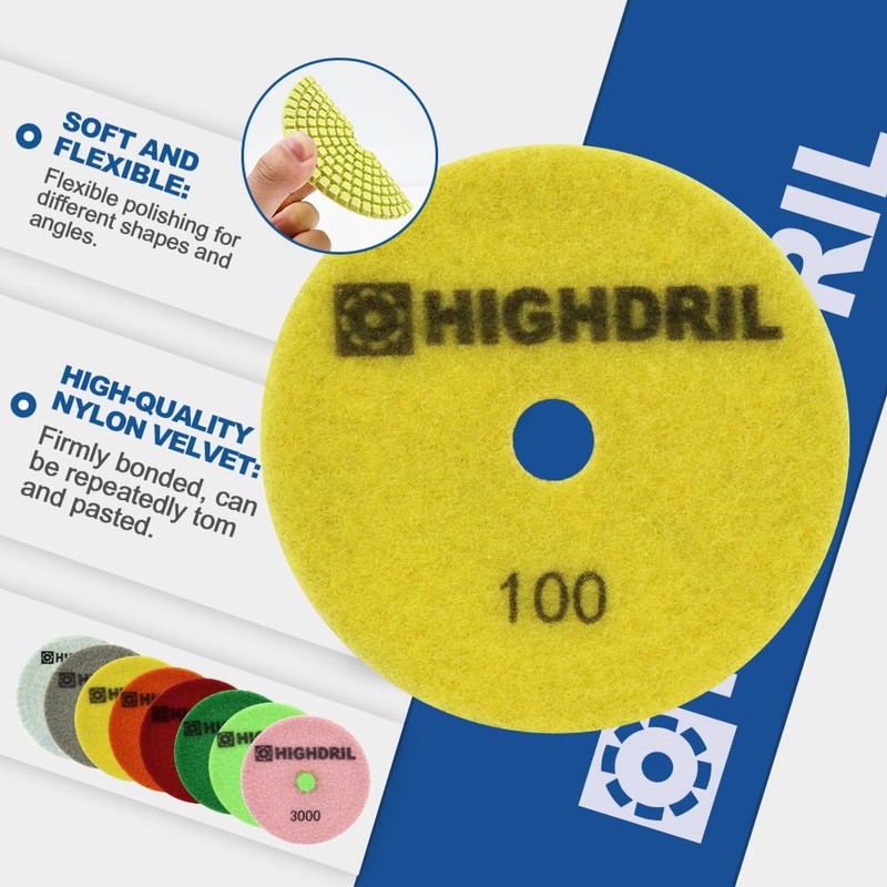 HIGHDRIL Diamond Wet Polishing Discs 12 Pieces - 100 mm